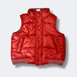 Janie and Jack Vest Baby Boys 3-6M Orange Fleece Lined Puffer Snap Front Pockets